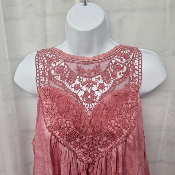 Kori America Pink Sleeveless Lace Mini Dress Boho Coquette S - Picture 2 of 11